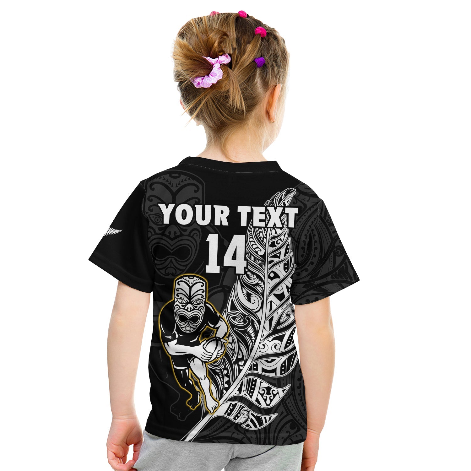 custom-text-and-number-new-zealand-silver-fern-rugby-t-shirt-kid-all-black-maori-version-black