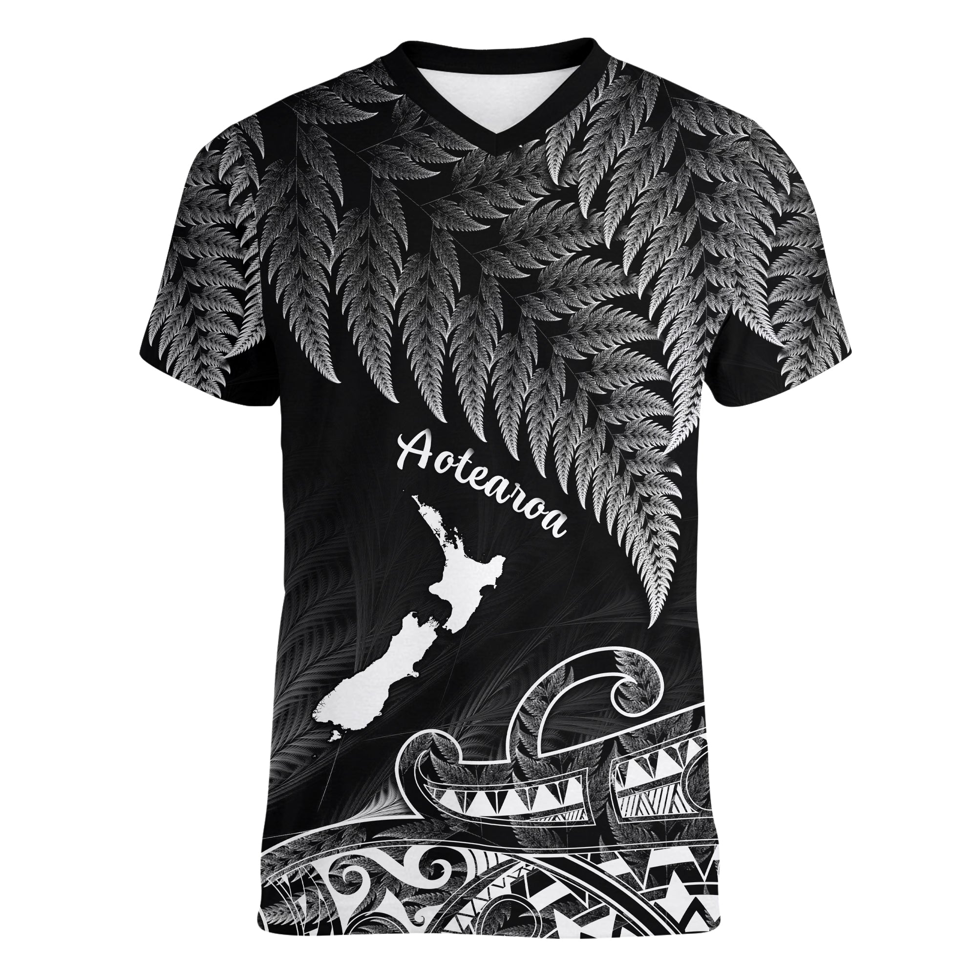 custom-personalised-new-zealand-silver-fern-v-neck-t-shirt-aotearoa-map-maori