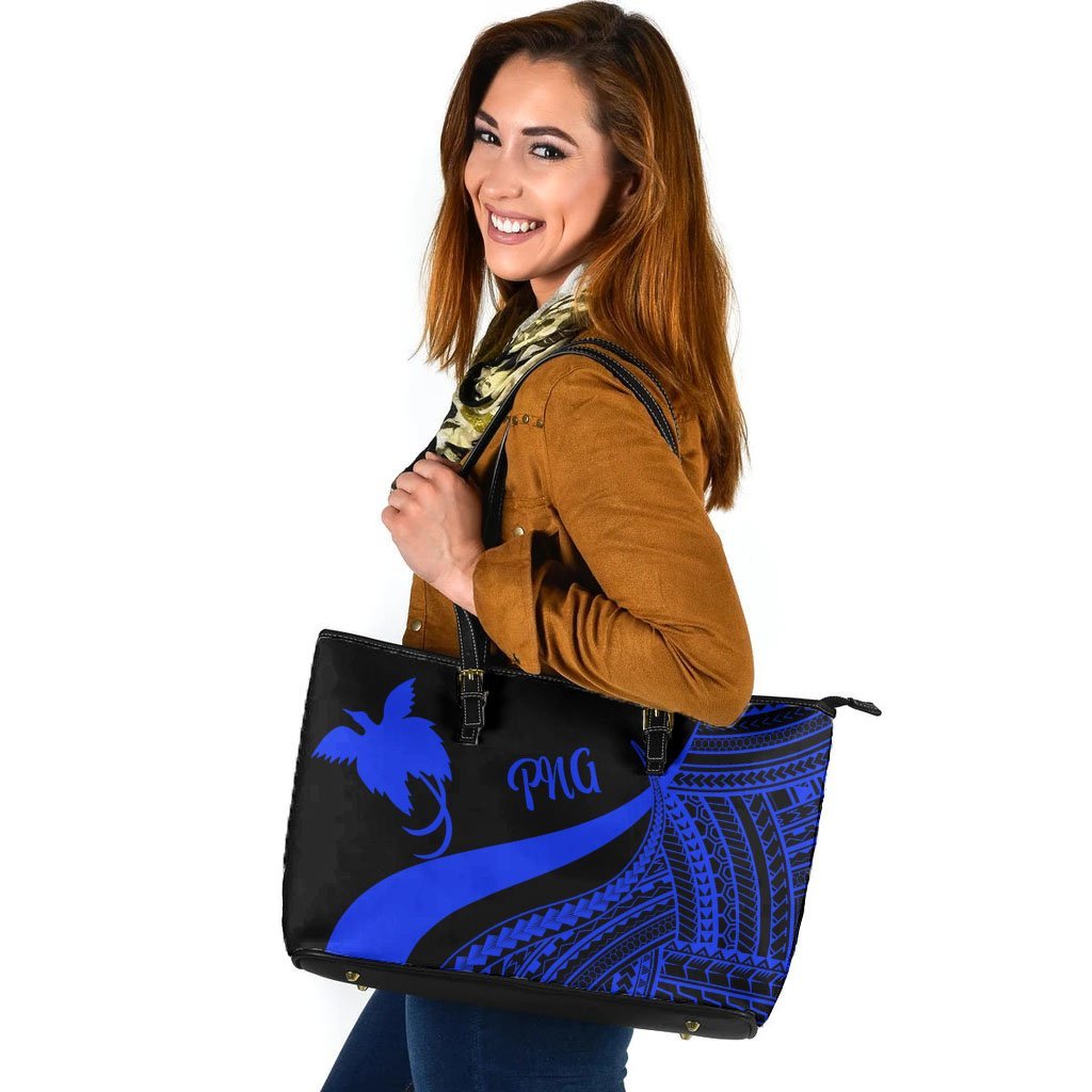 papua-new-guinea-large-leather-tote-bag-blue-polynesian-tentacle-tribal-pattern