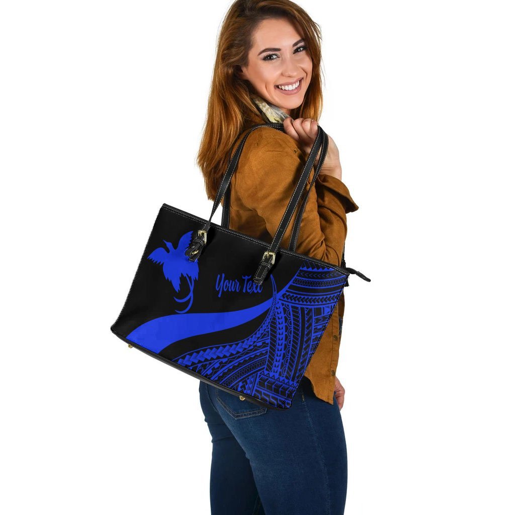 papua-new-guinea-custom-personalised-large-leather-tote-bag-blue-polynesian-tentacle-tribal-pattern