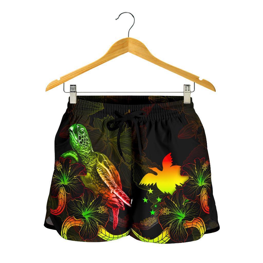 papua-new-guinea-polynesian-womens-shorts-turtle-with-blooming-hibiscus-reggae