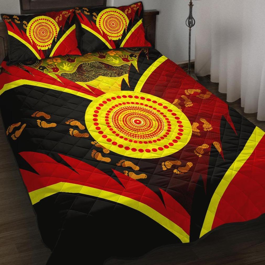 aboriginal-quilt-bed-set-indigenous-flag-with-footprint-hand-art