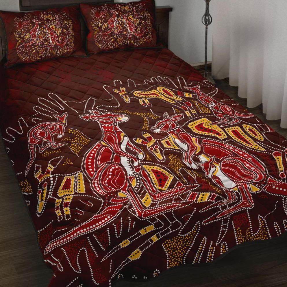 aboriginal-quilt-bed-set-kangaroo-family-with-hand-art