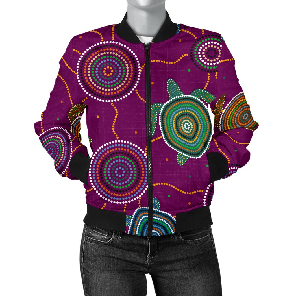 women-bomber-jacket-aboriginal-turtle-purple-australia-dot-patterns