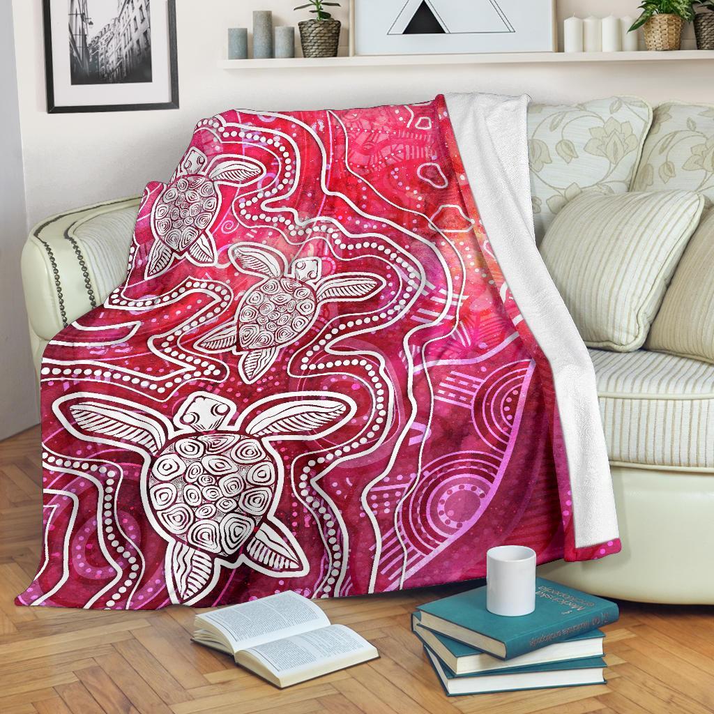aboriginal-premium-blanket-sea-turtle-with-indigenous-patterns-pink