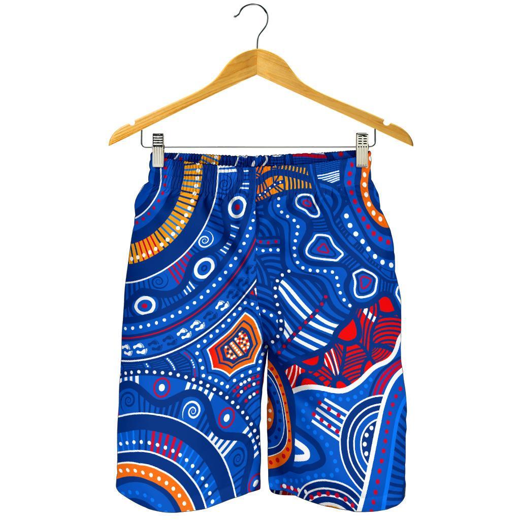 aboriginal-mens-shorts-indigenous-footprint-patterns-blue-color