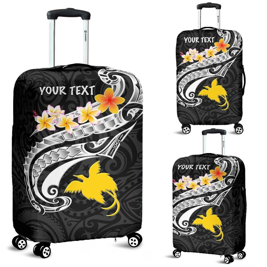 papua-new-guinea-custom-personalised-luggage-covers-png-seal-polynesian-patterns-plumeria-black