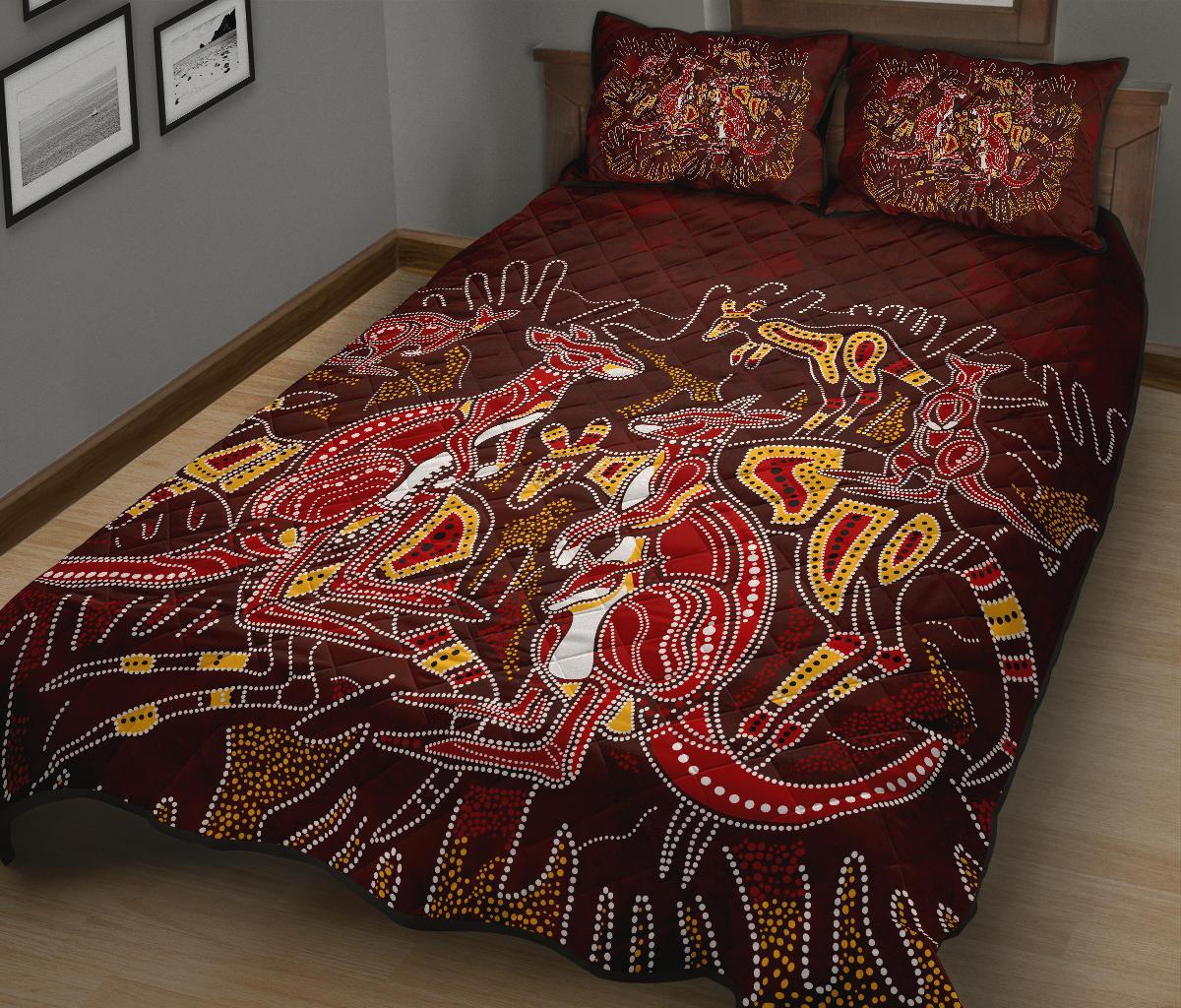 aboriginal-quilt-bed-set-kangaroo-family-with-hand-art