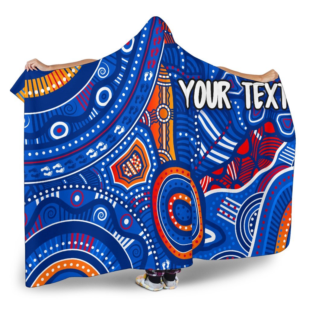 custom-text-aboriginal-hooded-blanket-indigenous-footprint-patterns-blue-color