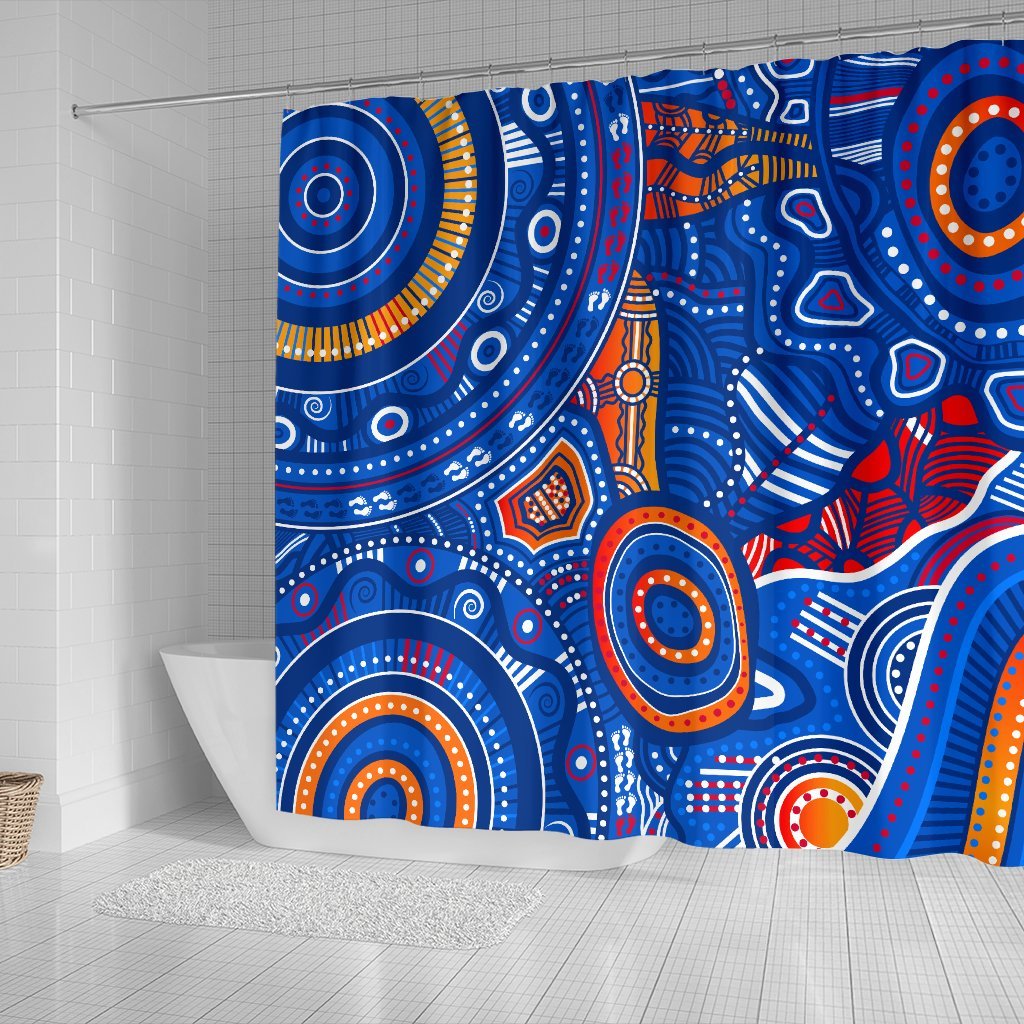 aboriginal-shower-curtain-indigenous-footprint-patterns-blue-color