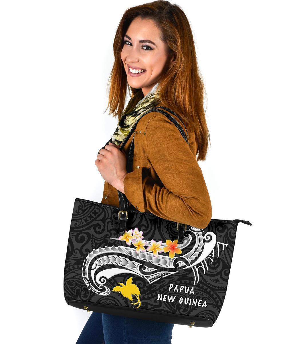 papua-new-guinea-large-leather-tote-bag-png-seal-polynesian-patterns-plumeria-black