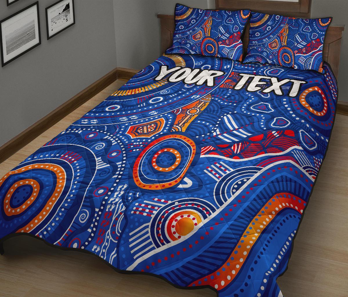 custom-text-aboriginal-quilt-bed-set-indigenous-footprint-patterns-blue-color