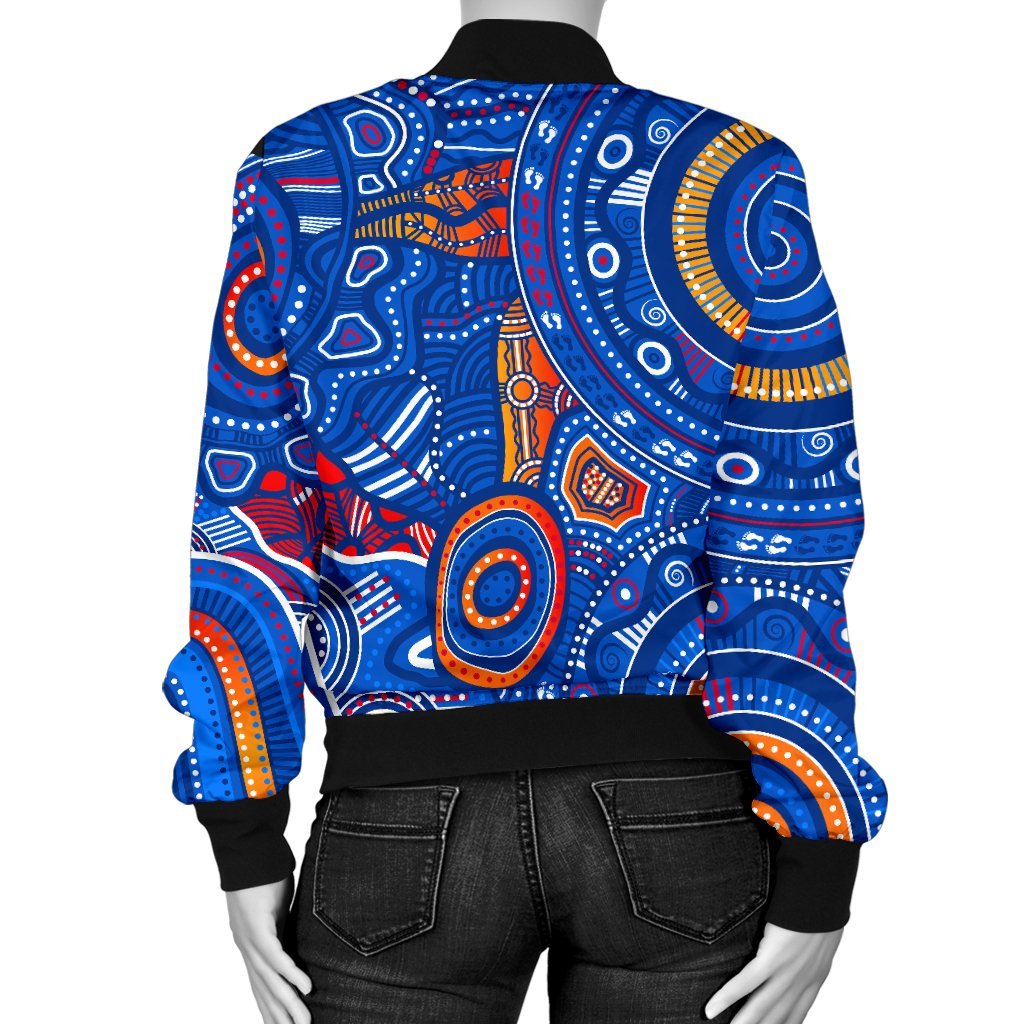 custom-text-aboriginal-womens-bomber-jacket-indigenous-footprint-patterns-blue-color