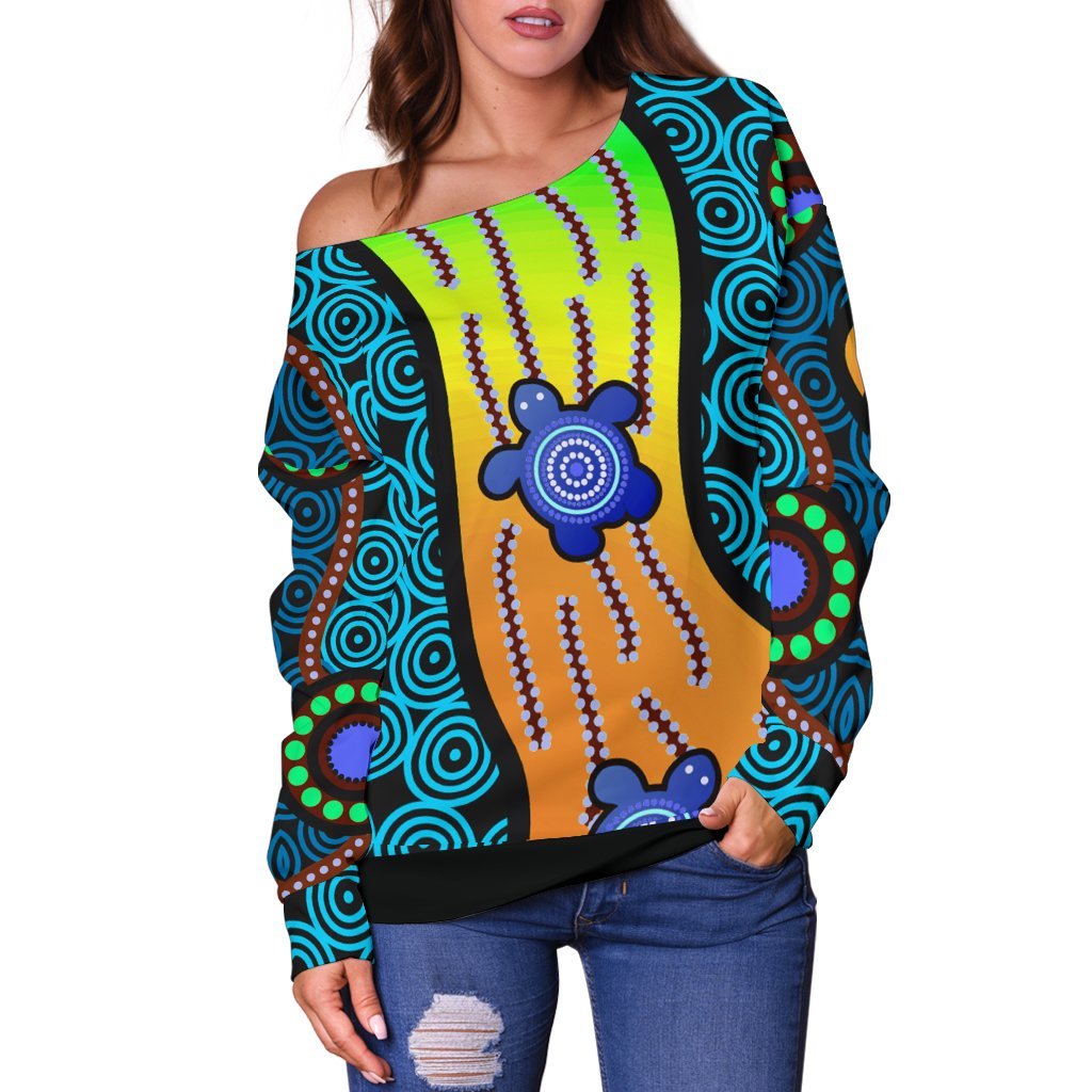womens-off-shoulder-sweater-aboriginal-turtle