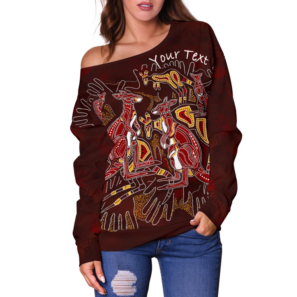 custom-aboriginal-womens-off-shoulder-sweater-kangaroo-family-with-hand-art