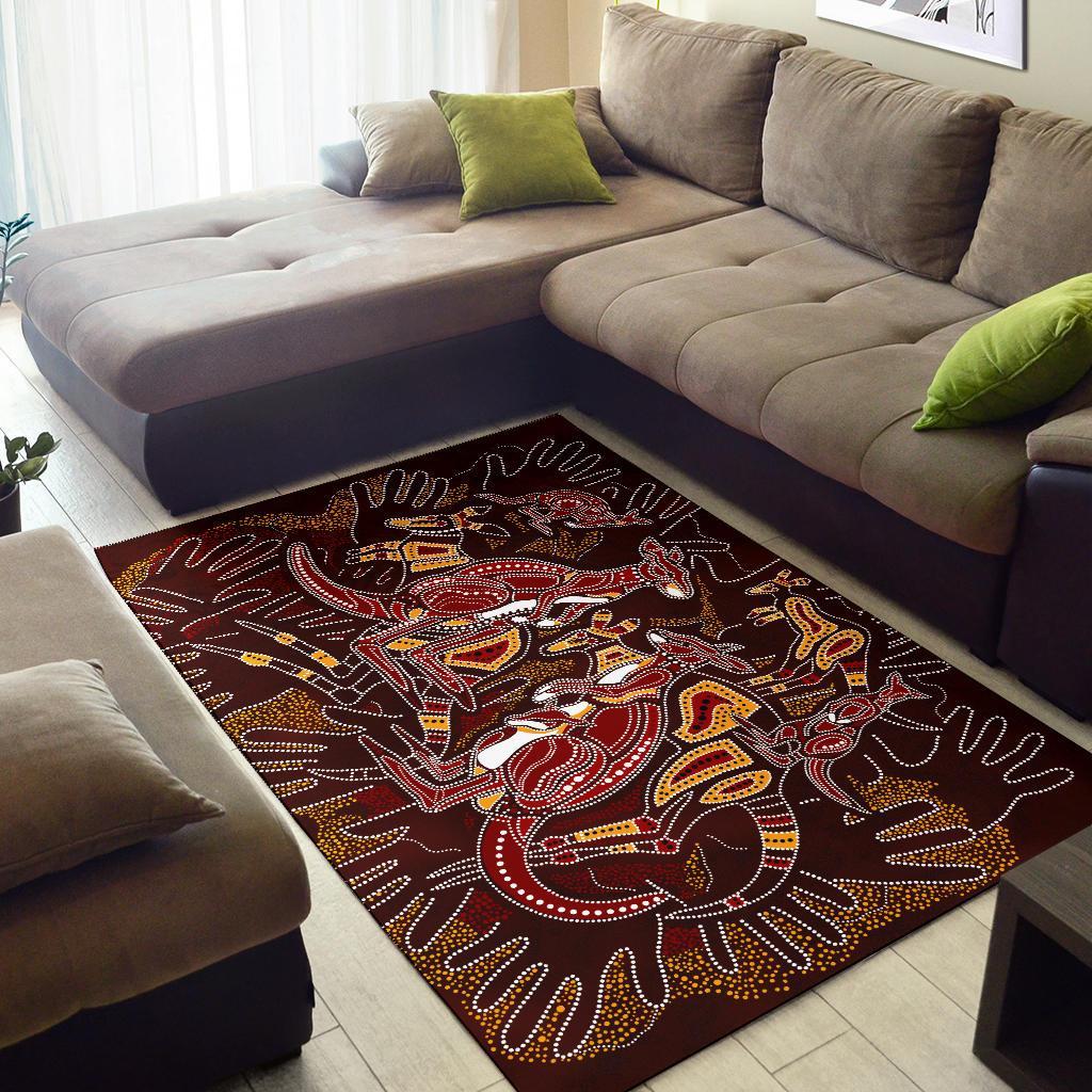 aboriginal-area-rug-kangaroo-family-with-hand-art