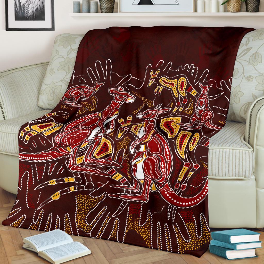 aboriginal-premium-blanket-kangaroo-family-with-hand-art