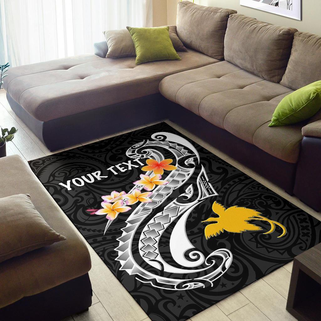 papua-new-guinea-custom-personalised-area-rug-png-seal-polynesian-patterns-plumeria-black