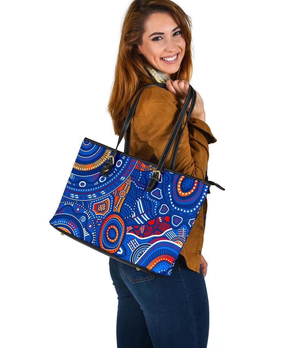 aboriginal-large-leather-tote-bags-indigenous-footprint-patterns-blue-color