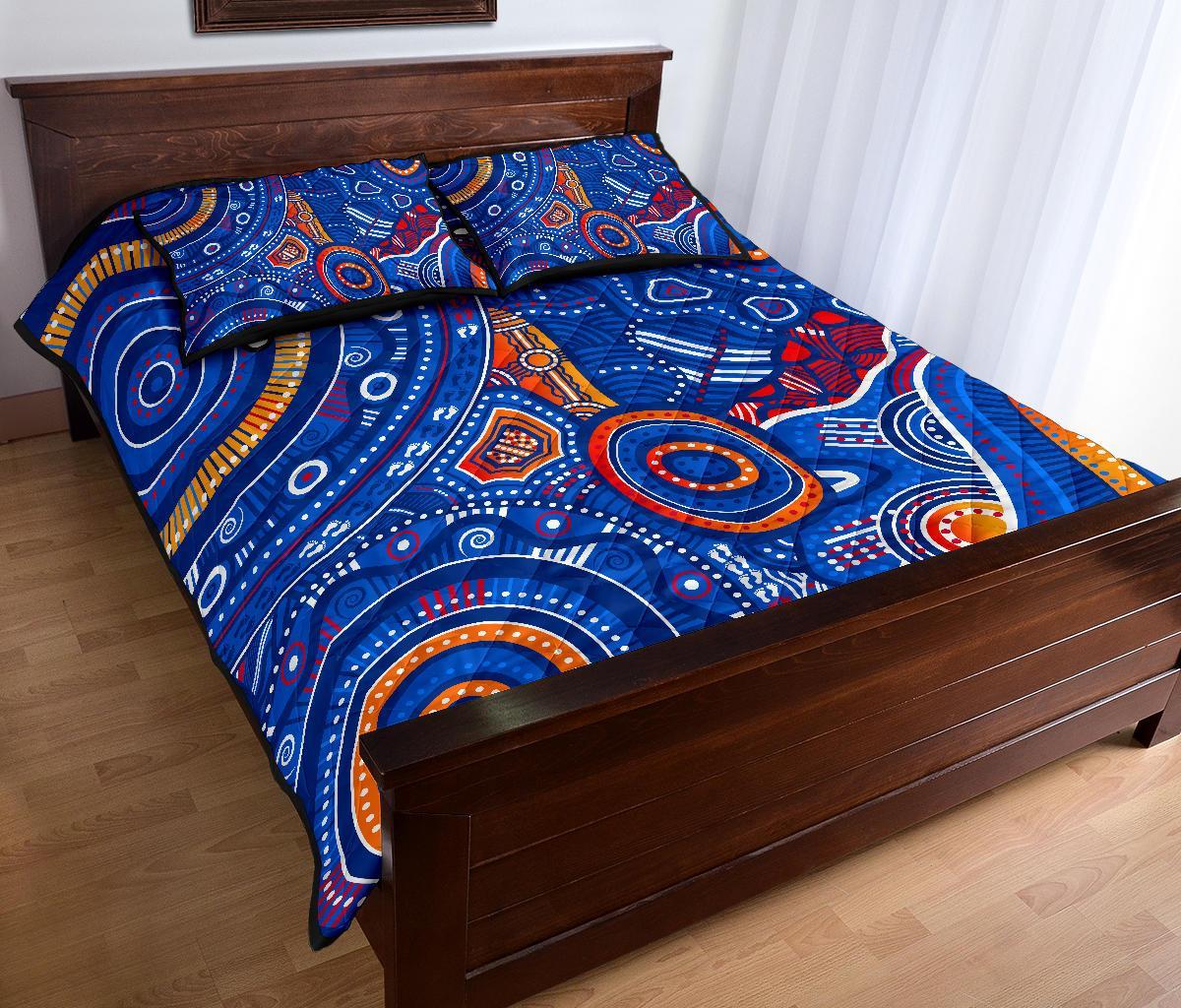 custom-text-aboriginal-quilt-bed-set-indigenous-footprint-patterns-blue-color