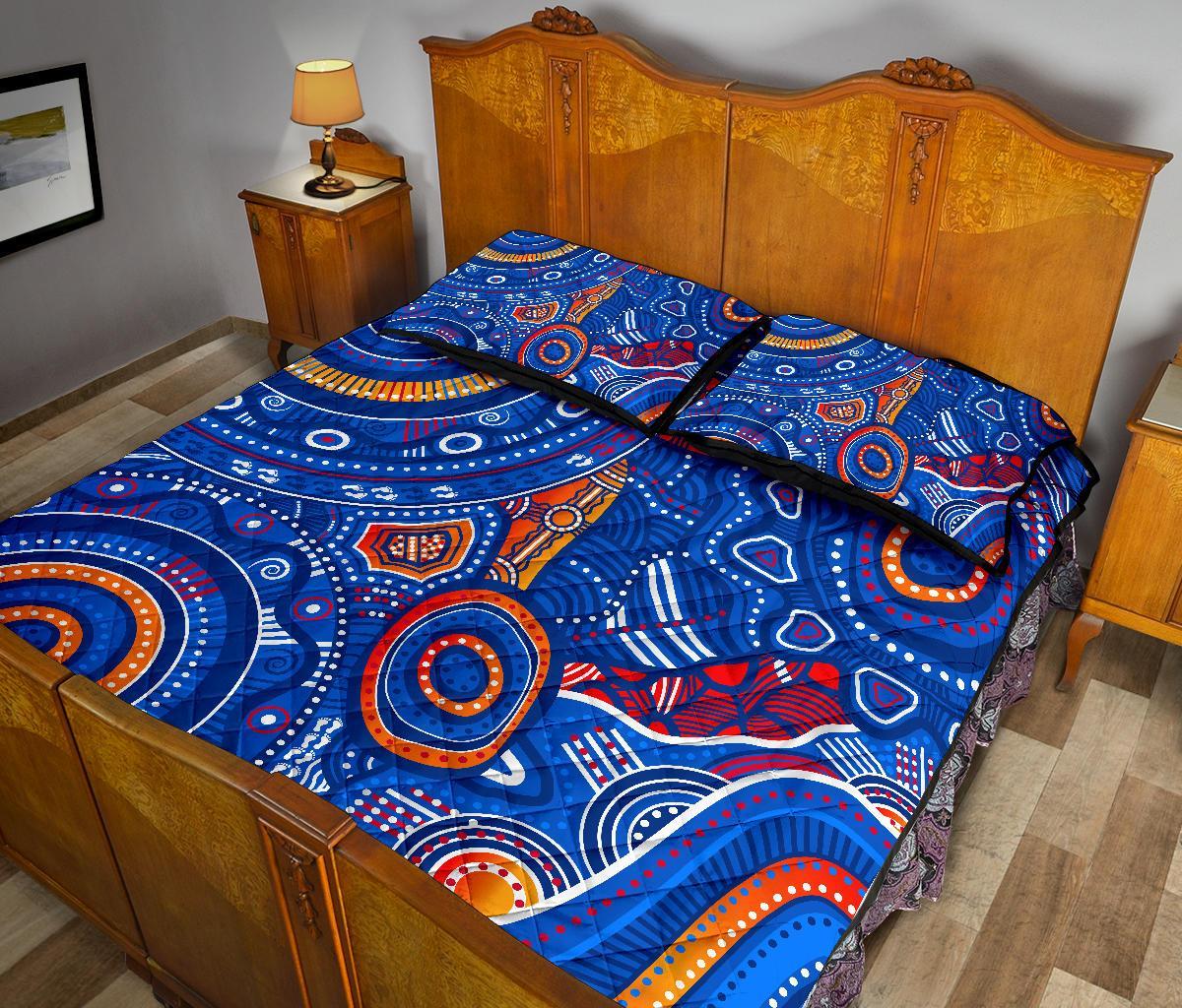 aboriginal-quilt-bed-set-indigenous-footprint-patterns-blue-color