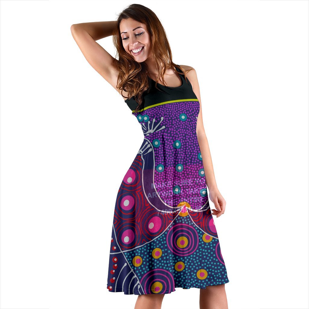 midi-dress-aboriginal-sublimation-dot-pattern-style-violet