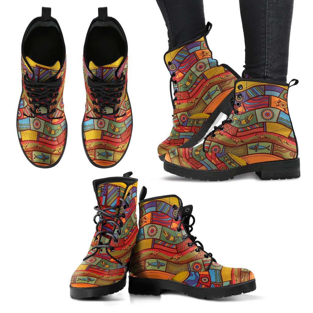 leather-boots-aboriginal-art-with-animals