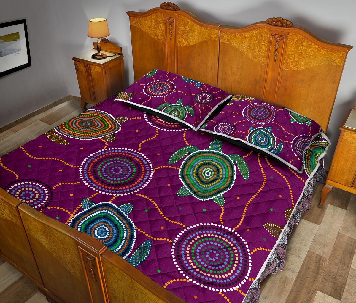 quilt-bed-set-aboriginal-turtle-purple-australia-dot-patterns