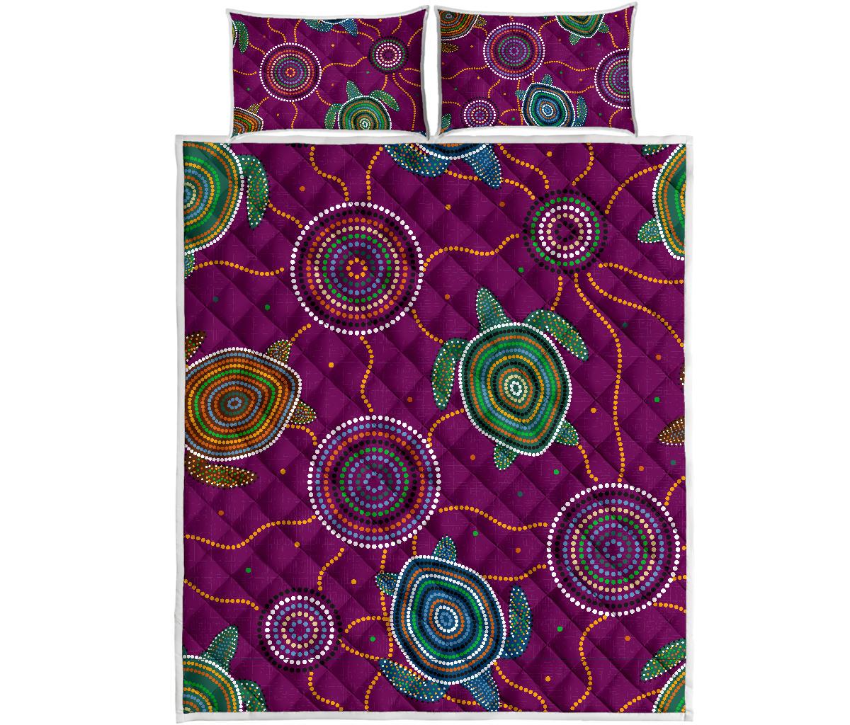 quilt-bed-set-aboriginal-turtle-purple-australia-dot-patterns