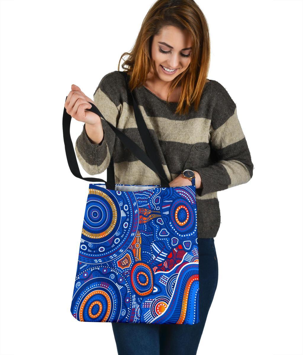 aboriginal-tote-bags-indigenous-footprint-patterns-blue-color