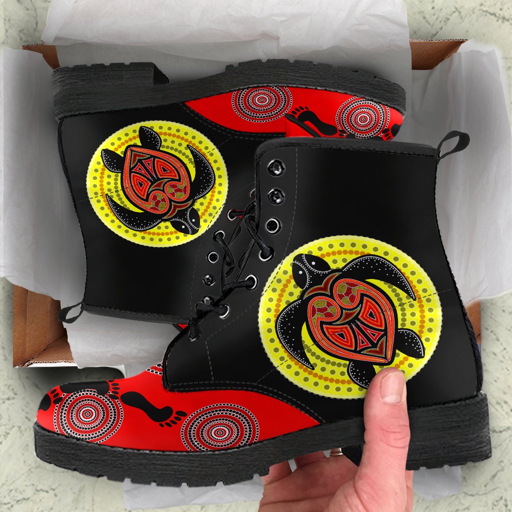 aboriginal-leathers-boots-turtle-patterns-circle-dot-painting
