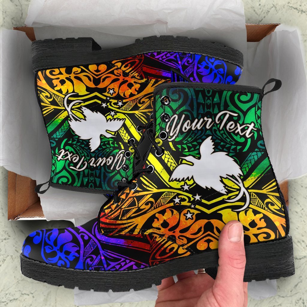 papua-new-guinea-custom-personalised-leather-boots-rainbow-polynesian-pattern