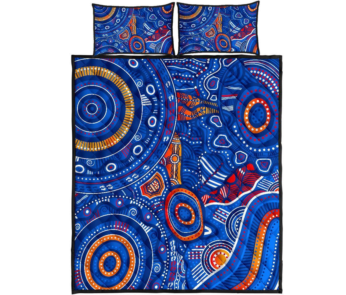 aboriginal-quilt-bed-set-indigenous-footprint-patterns-blue-color