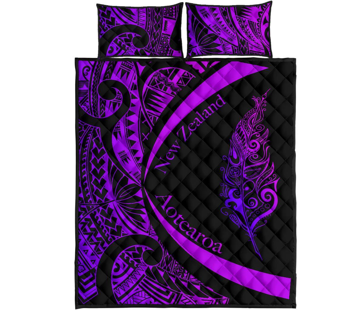 light-silver-fern-maori-quilt-bed-set-circle-style-purple