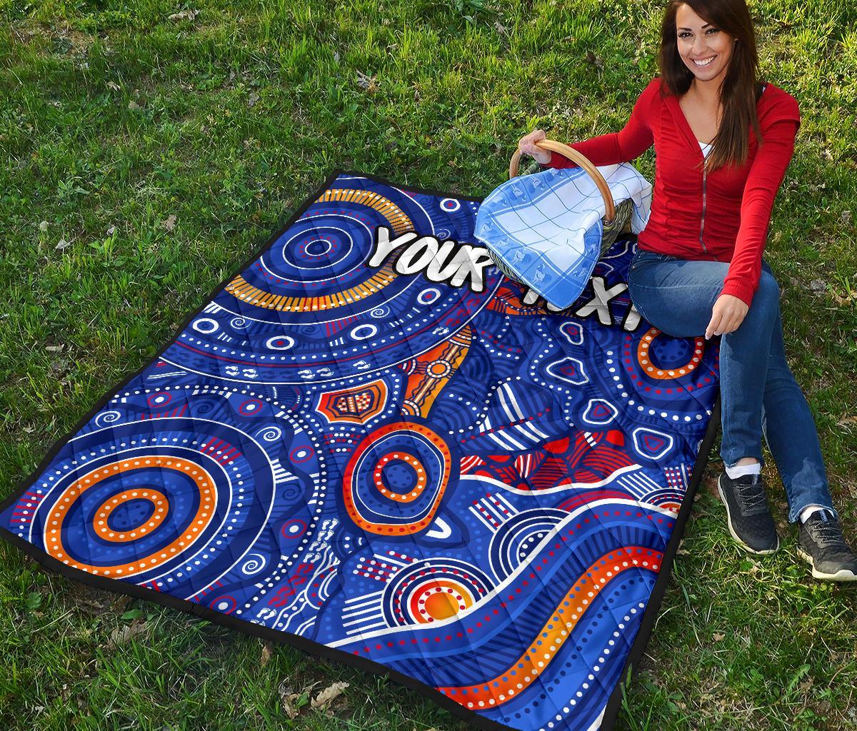 custom-text-aboriginal-premium-quilt-indigenous-footprint-patterns-blue-color