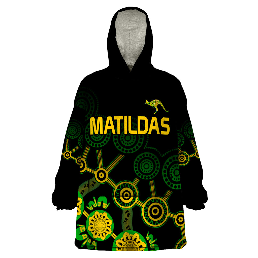 custom-text-and-number-australia-soccer-wearable-blanket-hoodie-matildas-world-cup-with-kangaroo