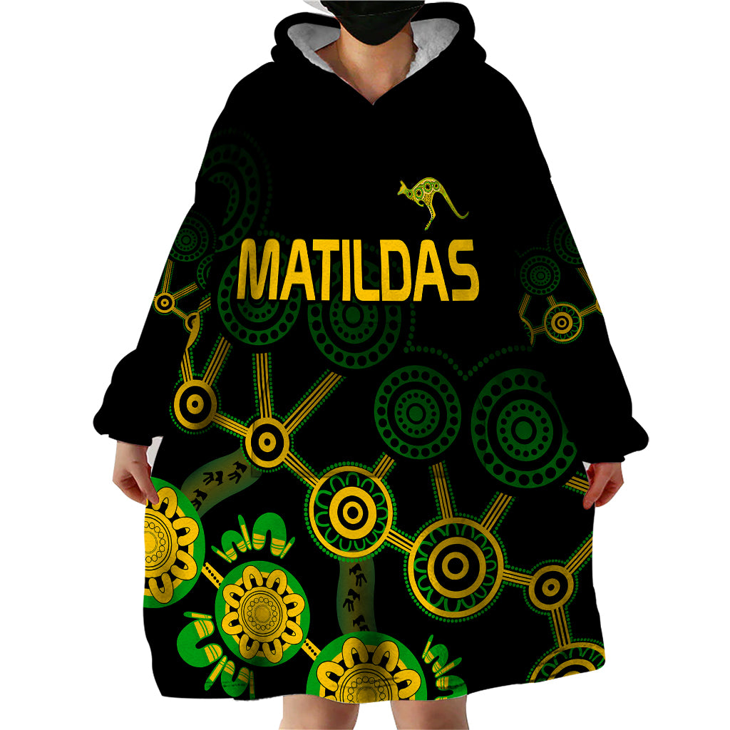 custom-text-and-number-australia-soccer-wearable-blanket-hoodie-matildas-world-cup-with-kangaroo