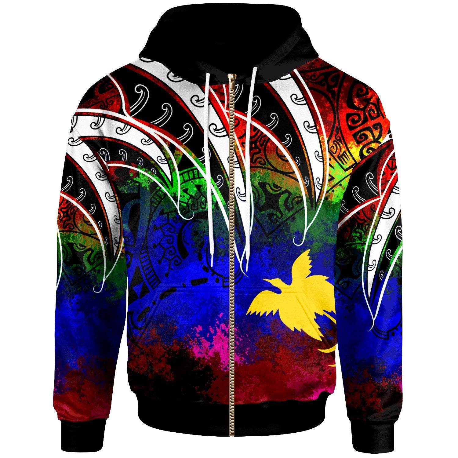 papua-new-guinea-zip-hoodie-tropical-leaf-rainbow-color