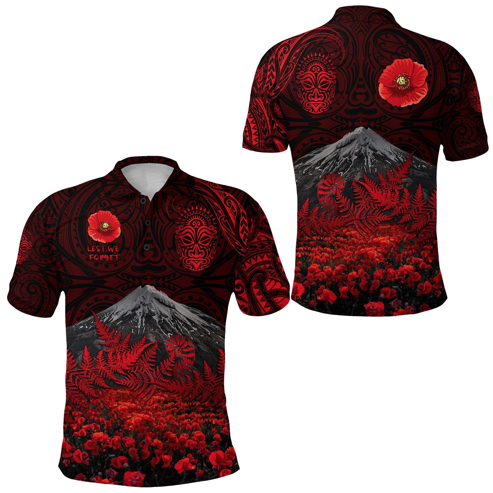 warriors-rugby-polo-shirt-new-zealand-mount-taranaki-with-poppy-flowers-anzac-vibes