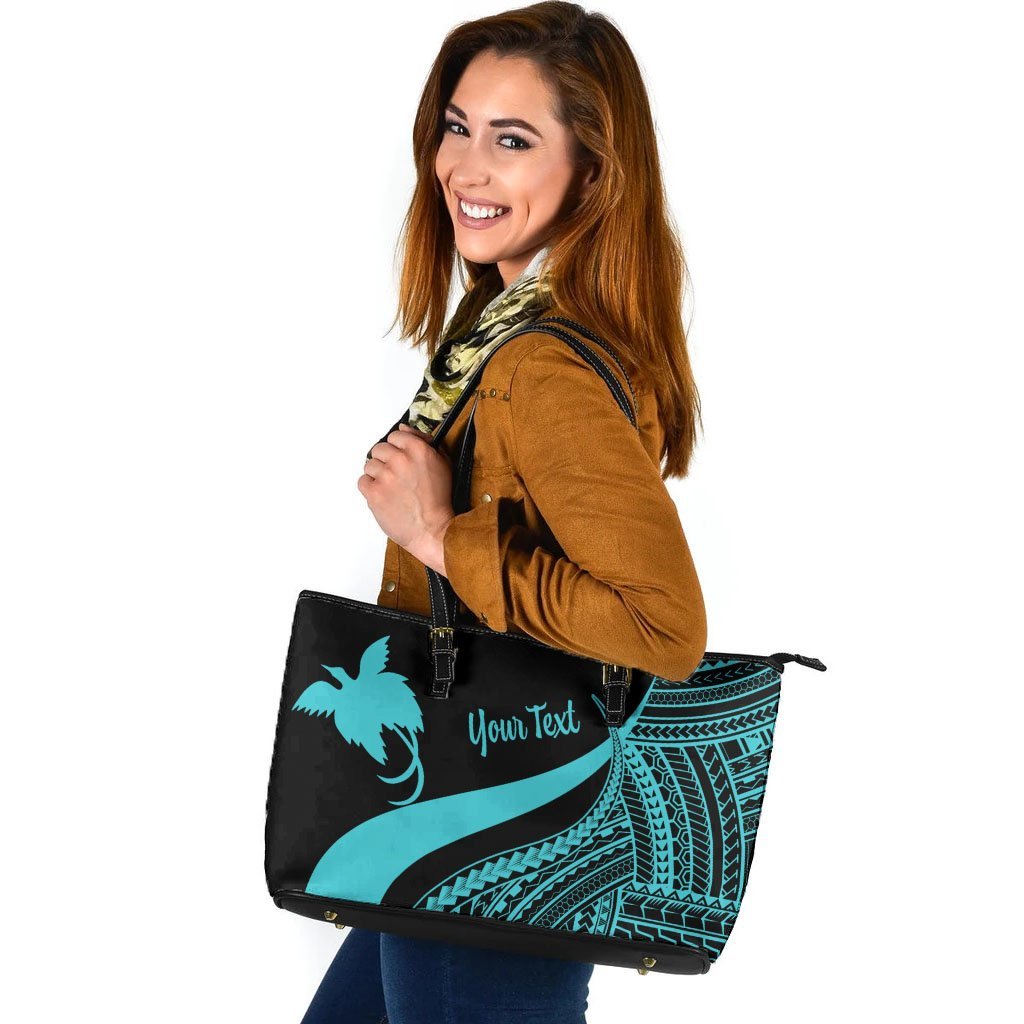 papua-new-guinea-custom-personalised-large-leather-tote-bag-turquoise-polynesian-tentacle-tribal-pattern