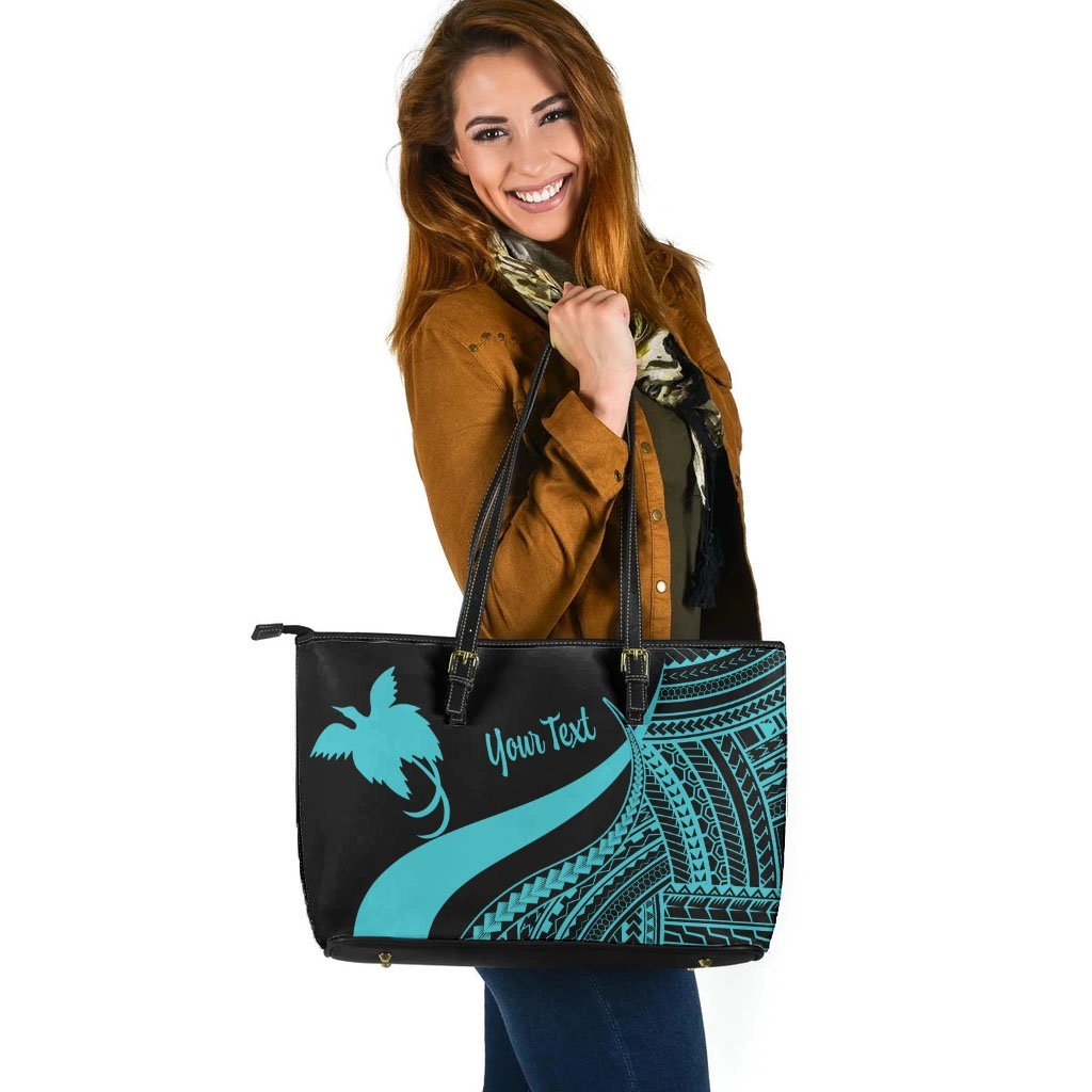 papua-new-guinea-custom-personalised-large-leather-tote-bag-turquoise-polynesian-tentacle-tribal-pattern