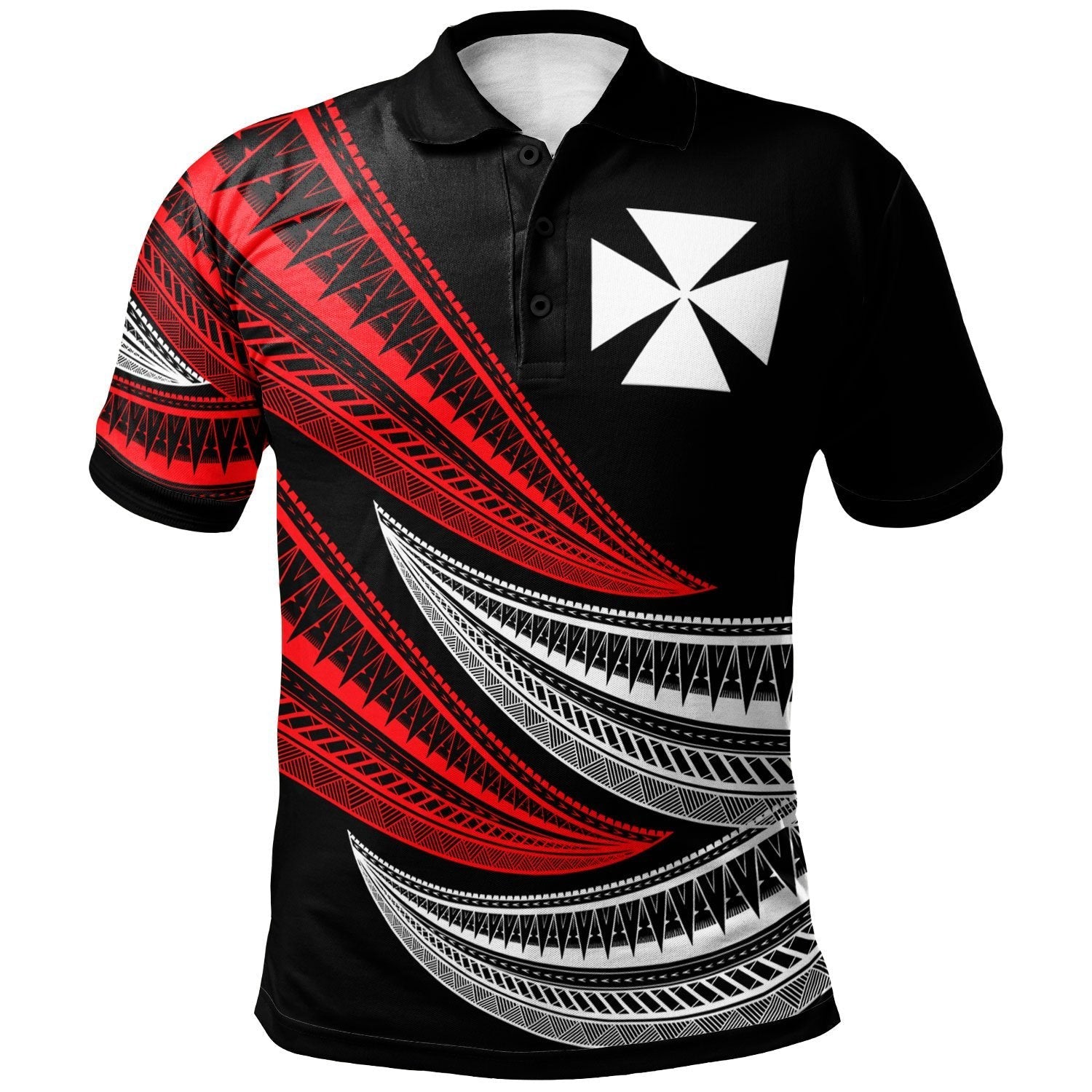 wallis-and-futuna-custom-personalised-polo-shirt-wave-pattern-alternating-red-color