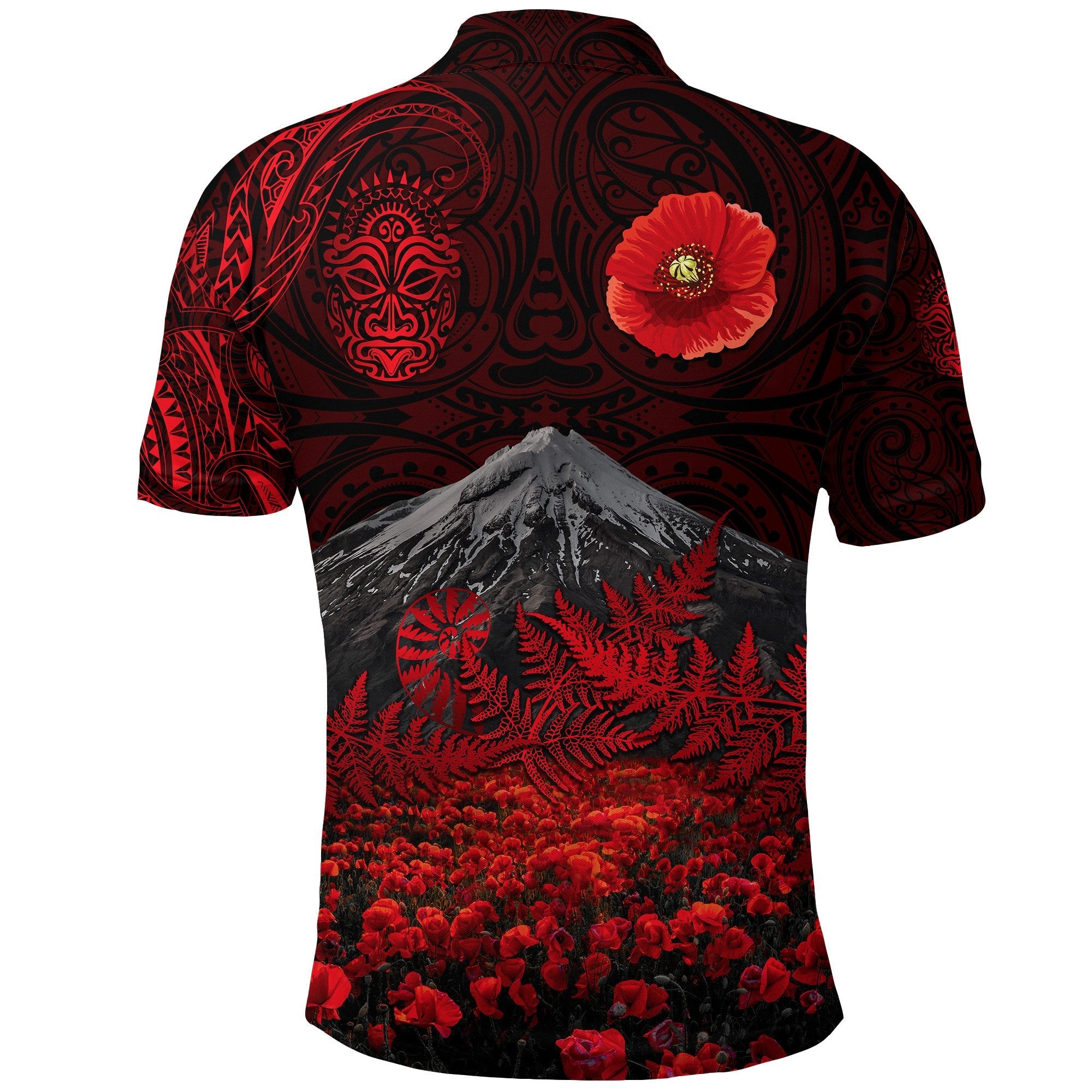 warriors-rugby-polo-shirt-new-zealand-mount-taranaki-with-poppy-flowers-anzac-vibes