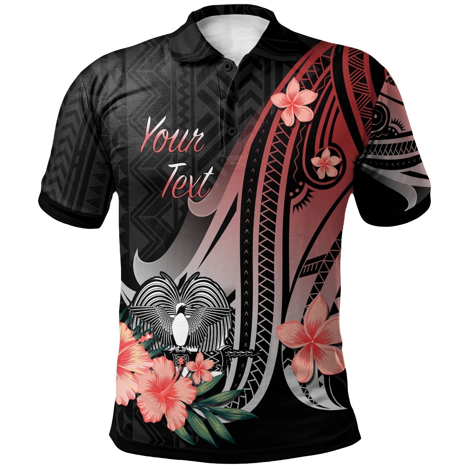papua-new-guinea-personalised-custom-polo-shirt-red-polynesian-hibiscus-pattern-style
